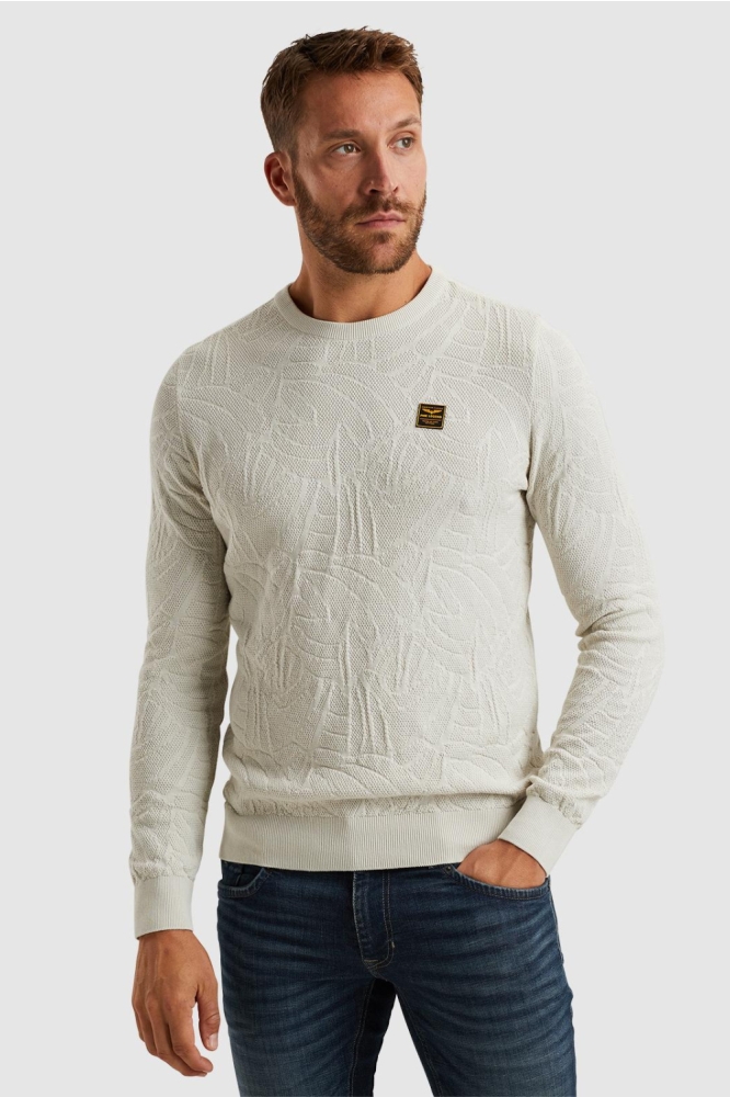 PME legend beige heren trui | Model vooraanzicht