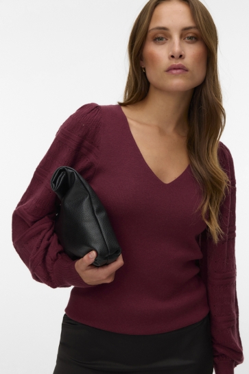 Vero Moda Trui VMNEWLIMONE LS V-NECK PULLOVER BOO 10346938 Windsor Wine