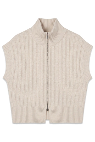 Vero Moda Vest VMBANG RIB SL HIGHNECK ZIPPER VEST 10347170 Birch/MELANGE
