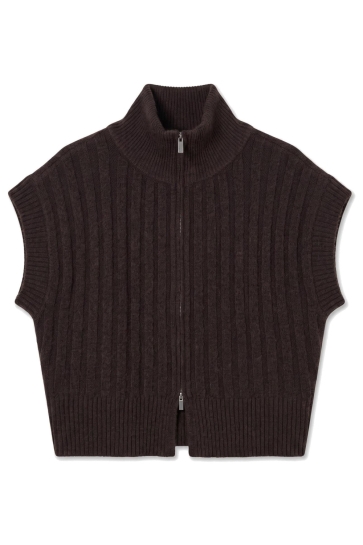 Vero Moda Vest VMBANG RIB SL HIGHNECK ZIPPER VEST 10347170 Chocolate Torte/MELANGE