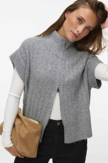 Vero Moda Vest VMBANG RIB SL HIGHNECK ZIPPER VEST 10347170 MEDIUM GREY MELANGE