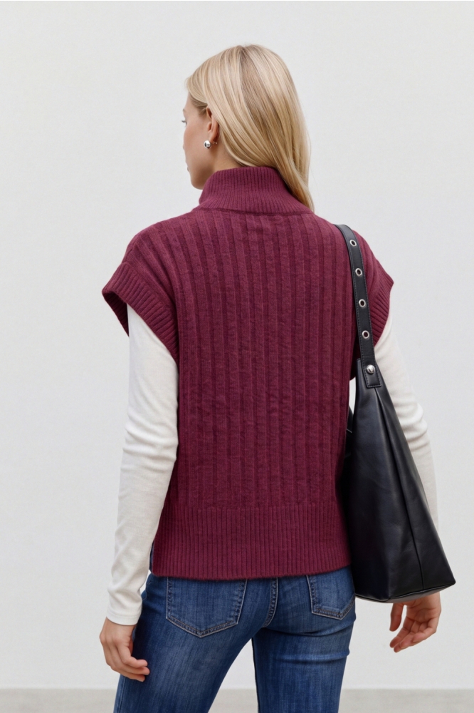 Vero Moda bordeaux dames vest | Model achteraanzicht