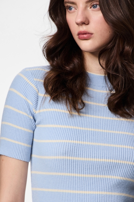 Pieces blauwe dames t-shirt | Close up