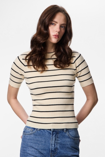 Pieces Trui PCMIRA SS O-NECK KNIT NOOS BC 17162085 Birch