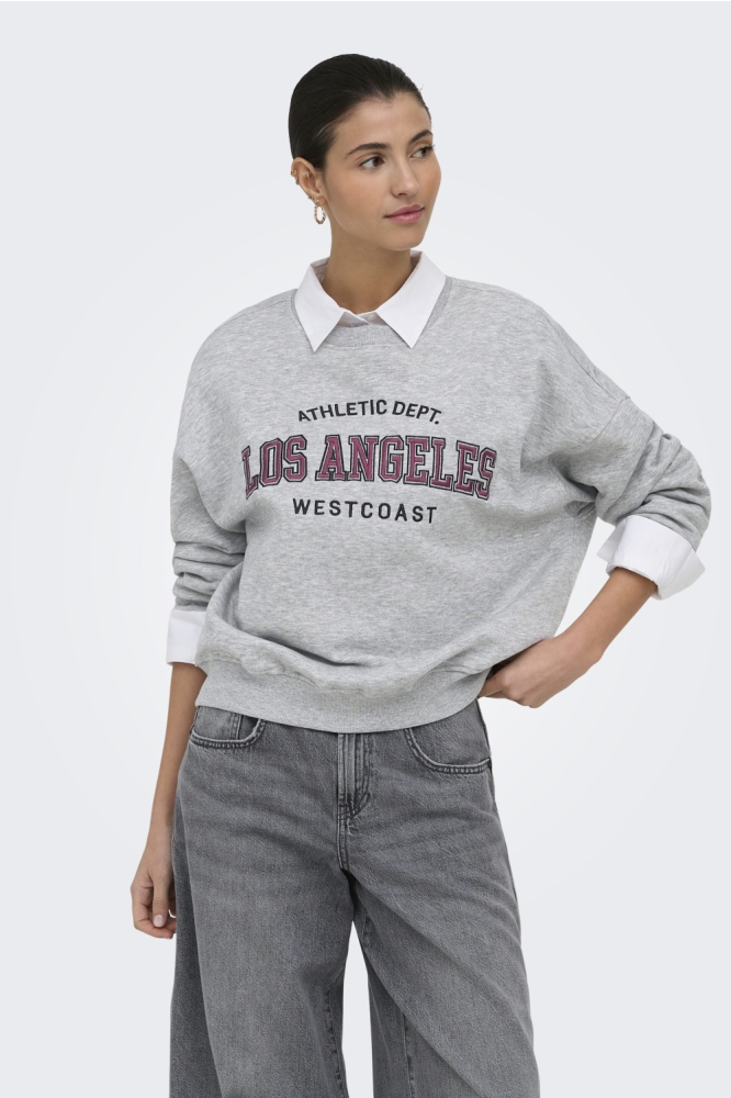 Jacqueline de Yong grijze dames sweater | Model vooraanzicht
