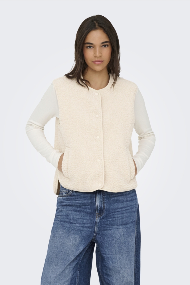 Jacqueline de Yong ecru dames gilet | Model vooraanzicht