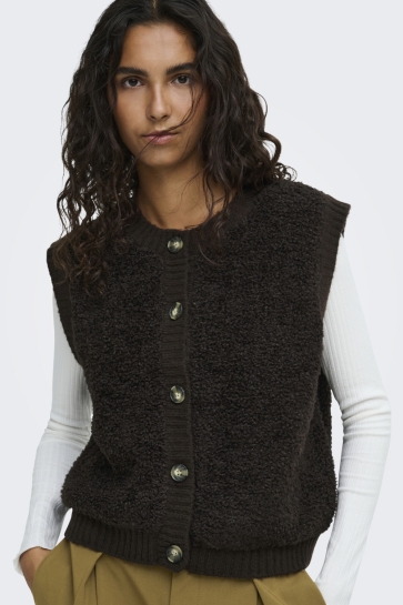 Jacqueline de Yong Vest JDYEIRA LIFE S/L ON BUTTON VEST KNT 15359800 Chocolate Torte