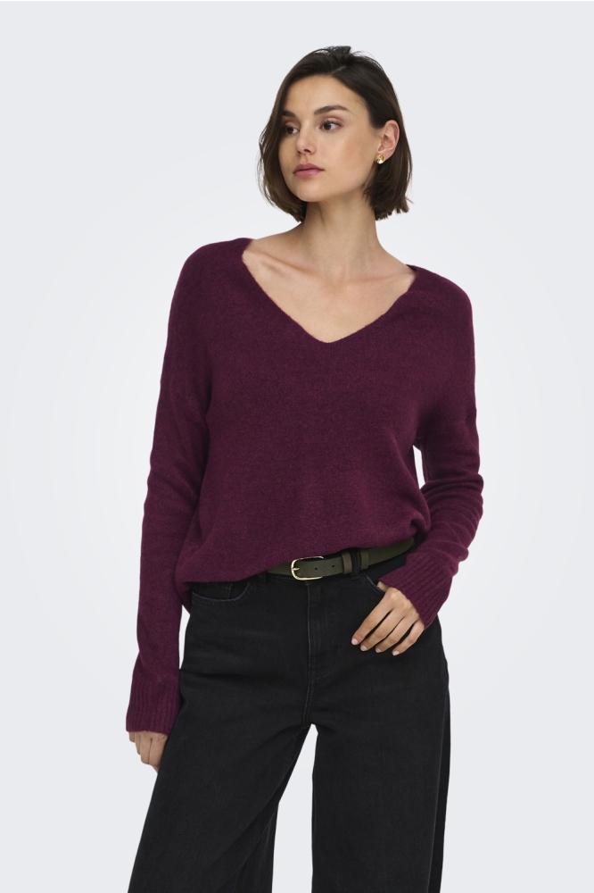 Jacqueline de Yong bordeaux dames trui | Model vooraanzicht
