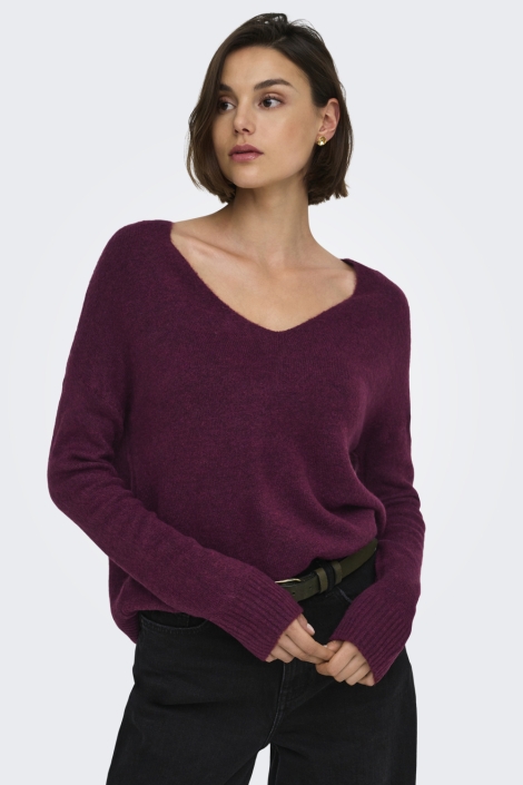 Jacqueline de Yong bordeaux dames trui | Model vooraanzicht