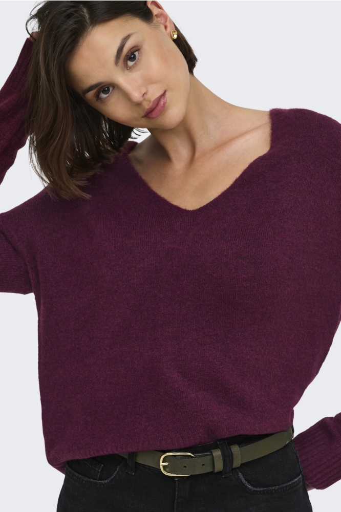 Jacqueline de Yong bordeaux dames trui | Close up