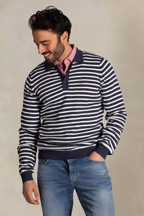 NZA blauwe heren trui | Model vooraanzicht