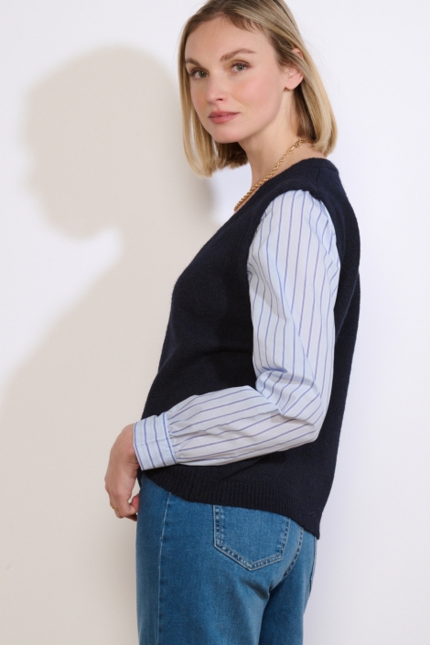 LolaLiza blauwe dames trui | Model zijaanzicht