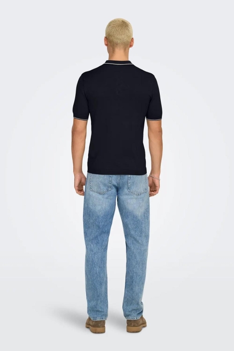 Only & Sons blauwe heren polo | Model achteraanzicht