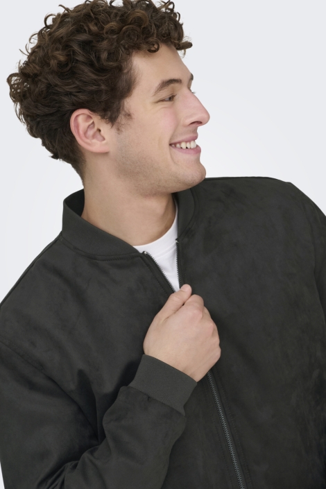 Only & Sons grijze heren jas | Close up