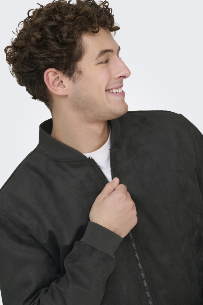 Only & Sons grijze heren jas | Close up