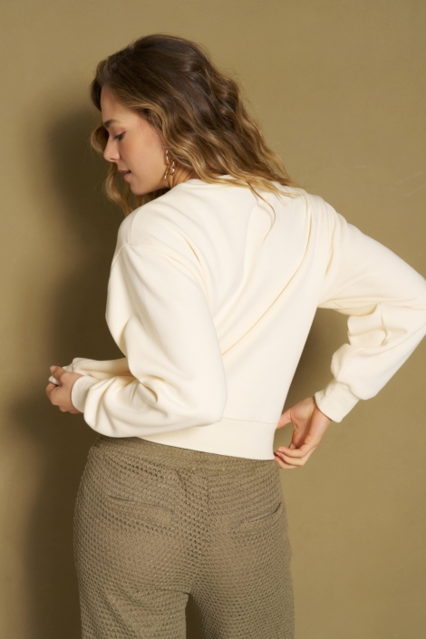 Lofty Manner beige dames sweater | Model achteraanzicht