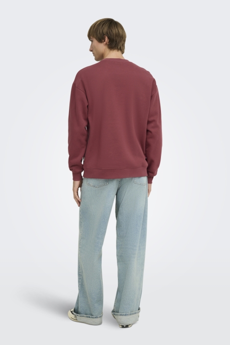 Only & Sons bordeaux heren sweater | Model achteraanzicht