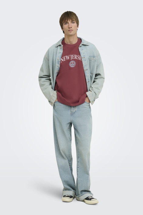 Only & Sons bordeaux heren sweater | Model vooraanzicht