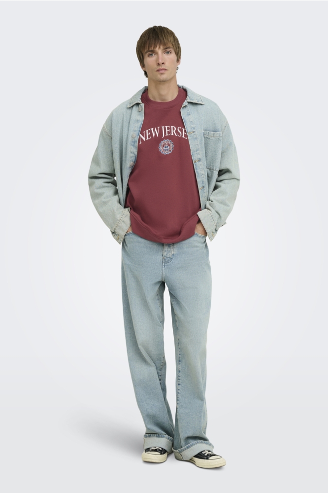 Only & Sons bordeaux heren sweater | Model vooraanzicht