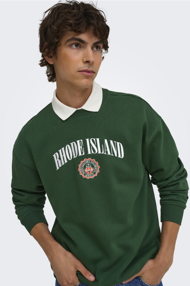 Only & Sons groene heren sweater | Close up