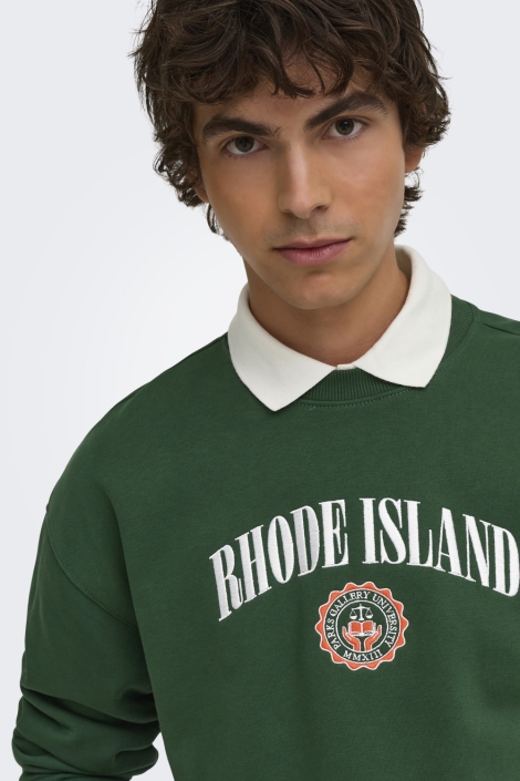 Only & Sons groene heren sweater | Close up
