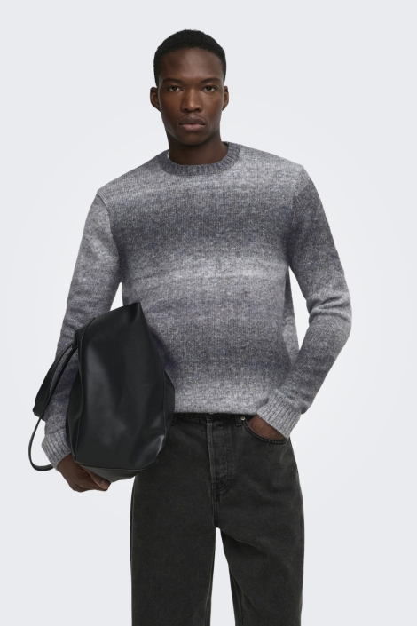 Only & Sons grijze heren trui | Model vooraanzicht