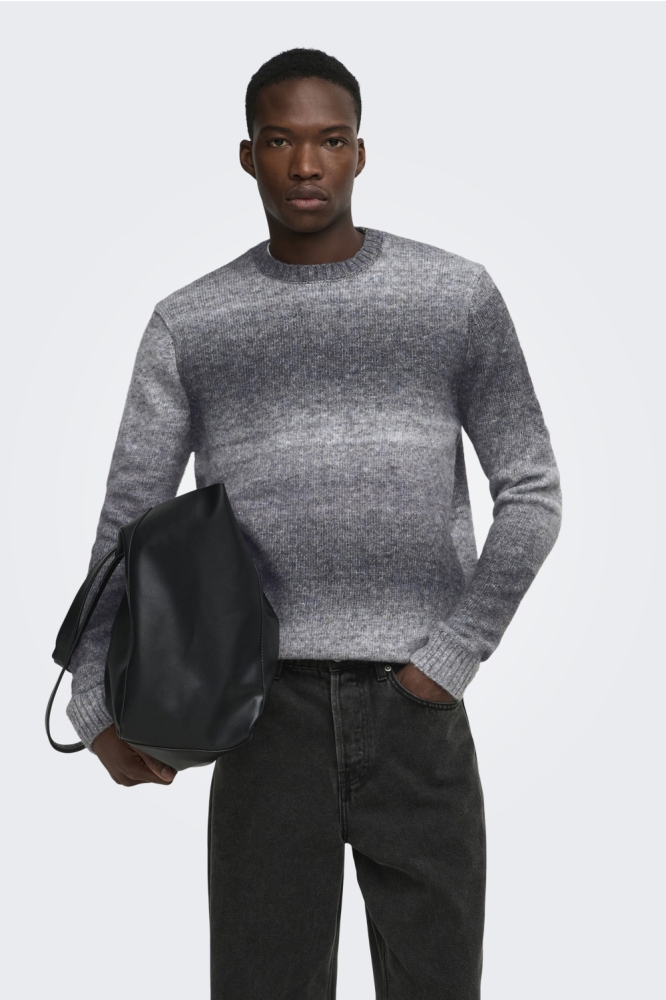 Only & Sons grijze heren trui | Model vooraanzicht