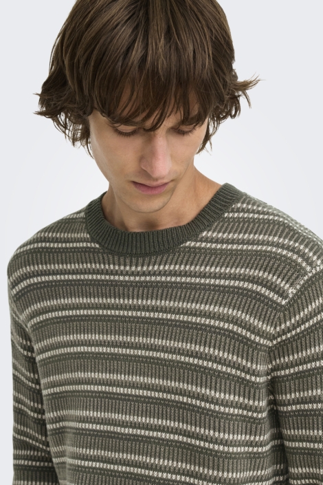 Only & Sons groene heren trui | Close up