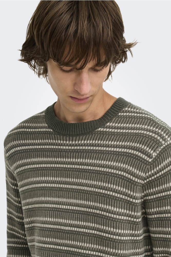 Only & Sons groene heren trui | Close up