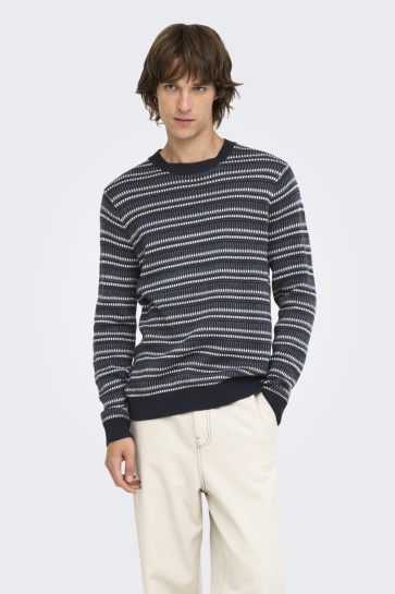 Only & Sons Trui ONSMARINUS LS CREW REG OTL 22040560 Dark Navy/TURBULENCE