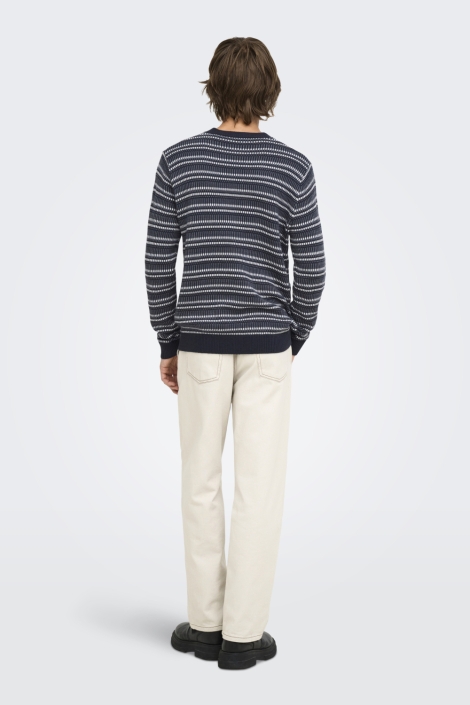 Only & Sons blauwe heren trui | Model achteraanzicht