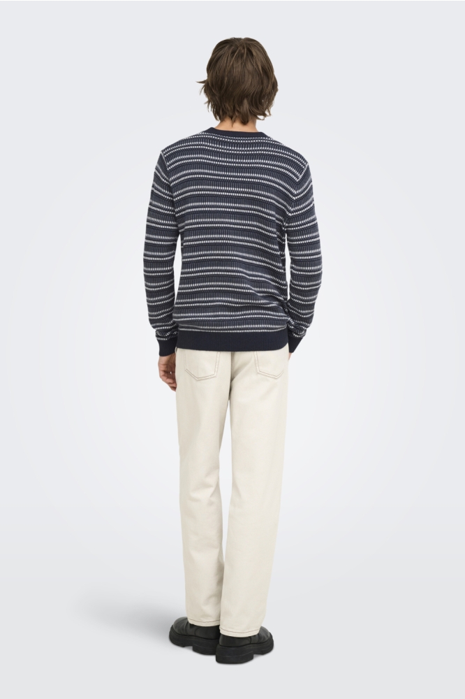Only & Sons blauwe heren trui | Model achteraanzicht