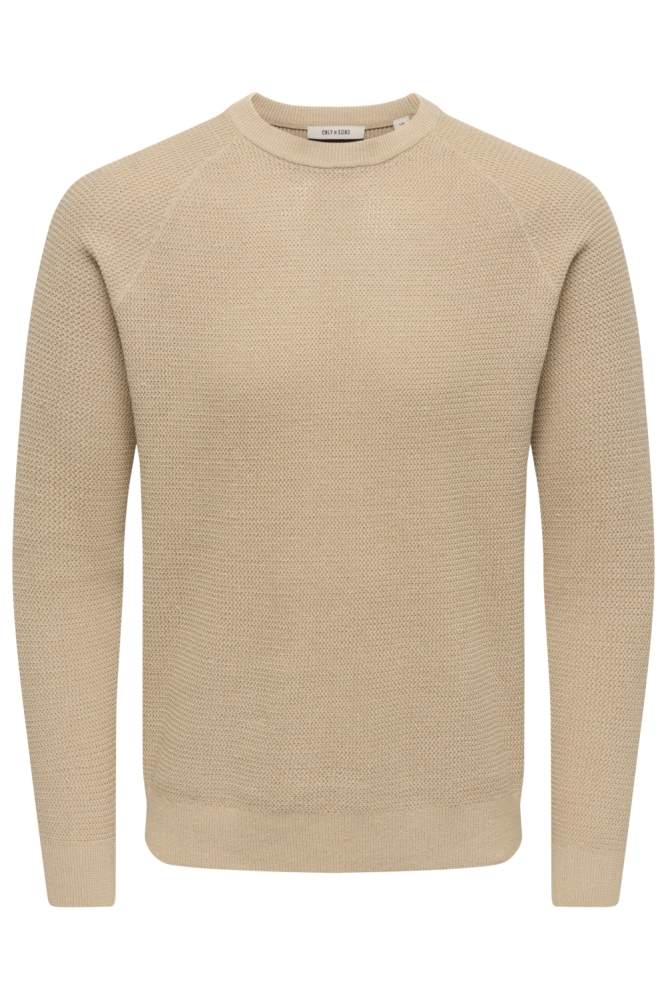 Only & Sons beige heren trui | Vooraanzicht
