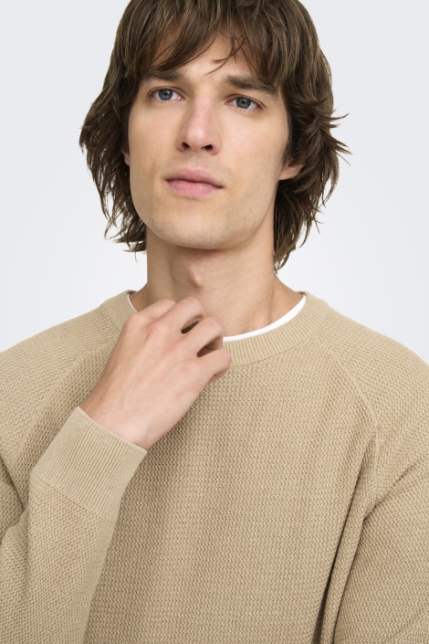 Only & Sons beige heren trui | Close up