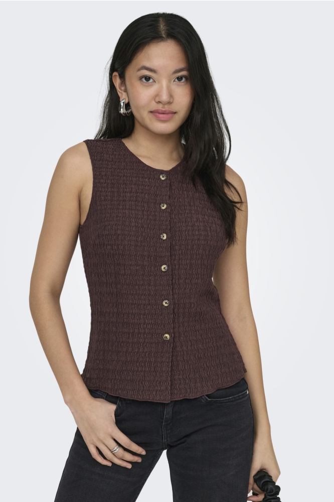 Only bruine dames gilet | Model vooraanzicht