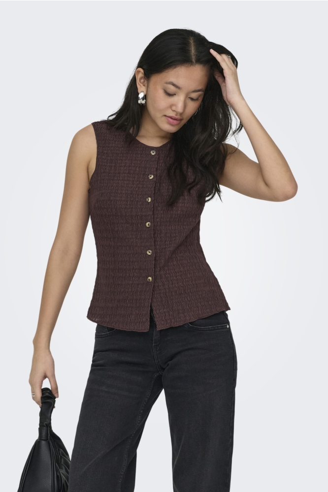 Only bruine dames gilet | Model vooraanzicht