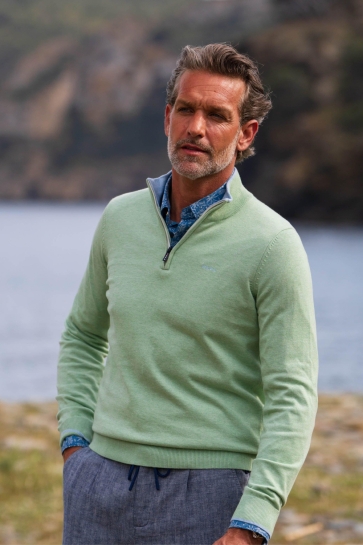 NZA KATOENEN QUARTER ZIP TRUI 26BN465 1789 Dewy Green Melange