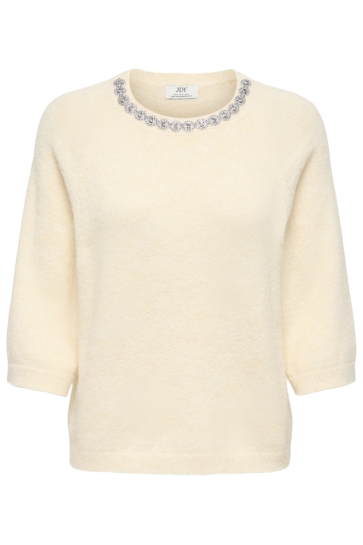 Jacqueline de Yong Trui JDYALVA LIFE 3/4 EMBELLISH PULL KNT 15368681 CREME BRULEE/W. SILVER