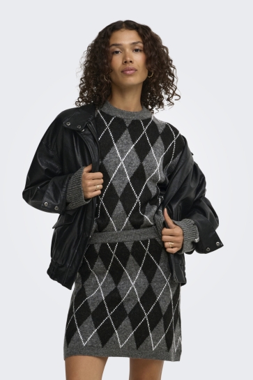 Jacqueline de Yong Trui JDYBIANKA L/S ARGYLE PULLOVER KNT N 15381327 Dark Grey Melan/ Argyle