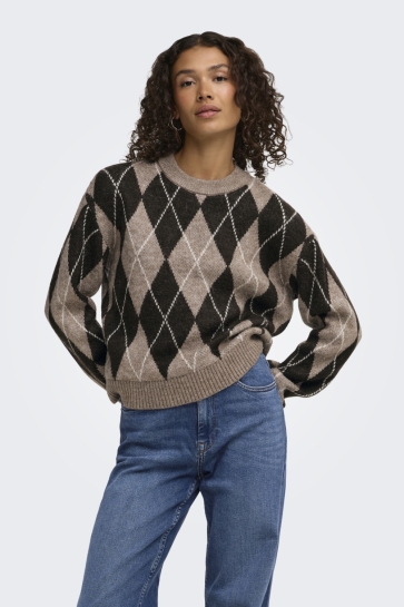 Jacqueline de Yong Trui JDYBIANKA L/S ARGYLE PULLOVER KNT N 15381327 Chocolate Torte/Argyle