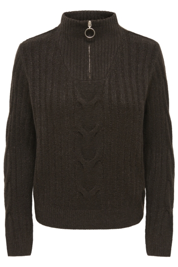 Jacqueline de Yong Trui JDYANDREA L/S ZIP CABLE PULLOVE KNT 15242811 Coffee Bean/MELANGE