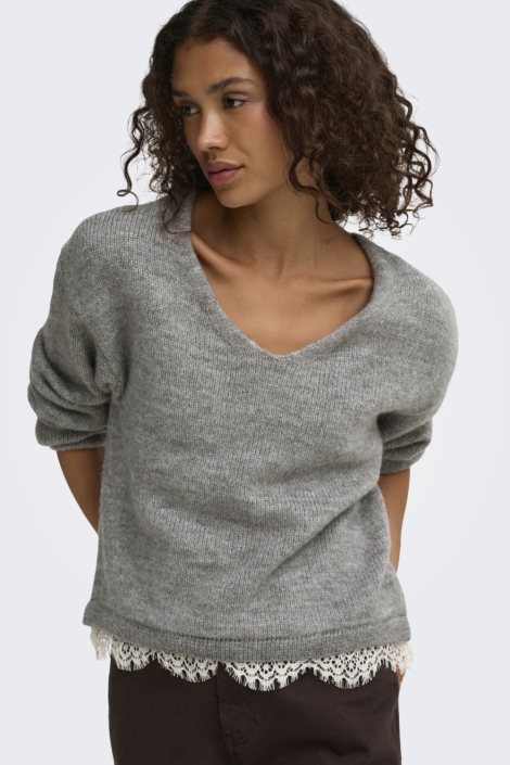 Jacqueline de Yong grijze dames trui | Model vooraanzicht