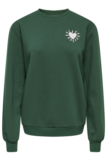 Only Trui ONLELANOR L/S O-NECK SWT OUTLET 15378509 Dark Green/White heart