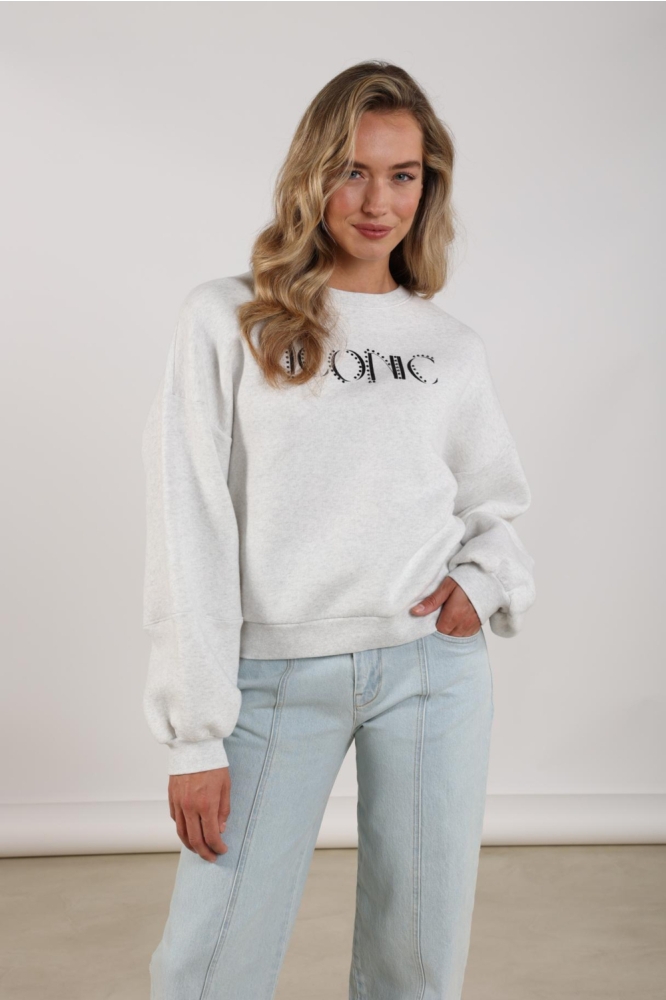Nukus grijze dames sweater | Model vooraanzicht