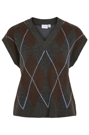 Vila Trui VIARGYLE L/S KNIT VEST 14119461 Dark Grey Melan/COFFE BEA