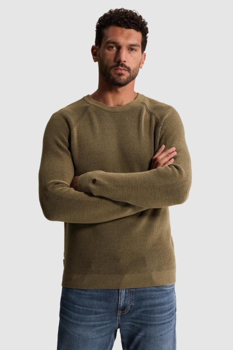 Cast Iron taupe heren trui | Model vooraanzicht