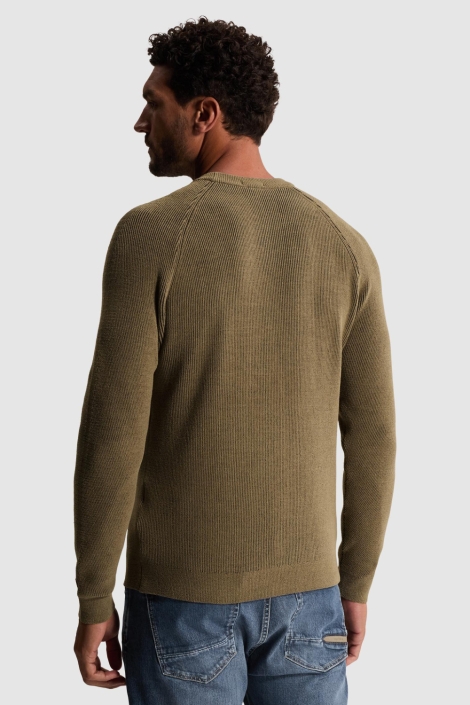 Cast Iron taupe heren trui | Model achteraanzicht