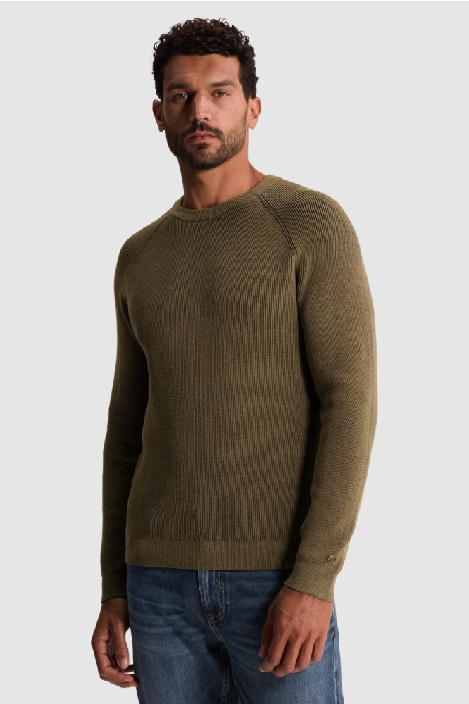 Cast Iron taupe heren trui | Model vooraanzicht