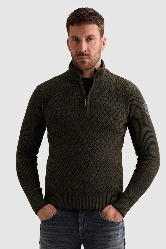 PME legend groene heren trui | Model vooraanzicht