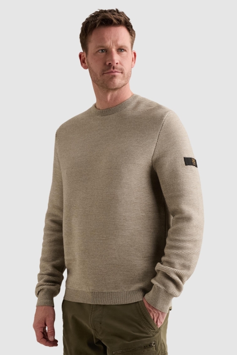 PME legend taupe heren trui | Model vooraanzicht